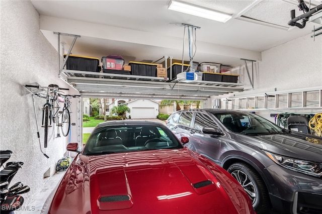 garage with a textured wall