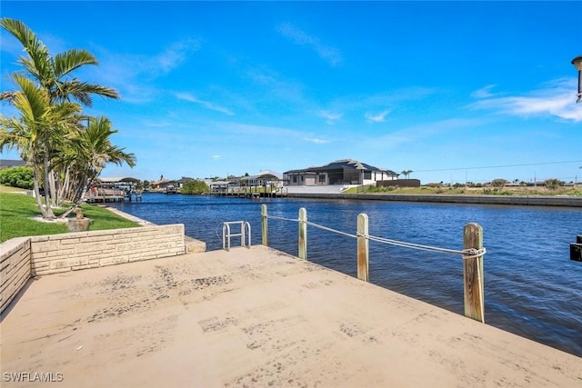 dock area with a water view