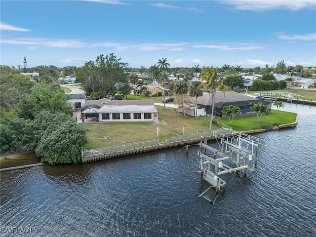 aerial view featuring a water view