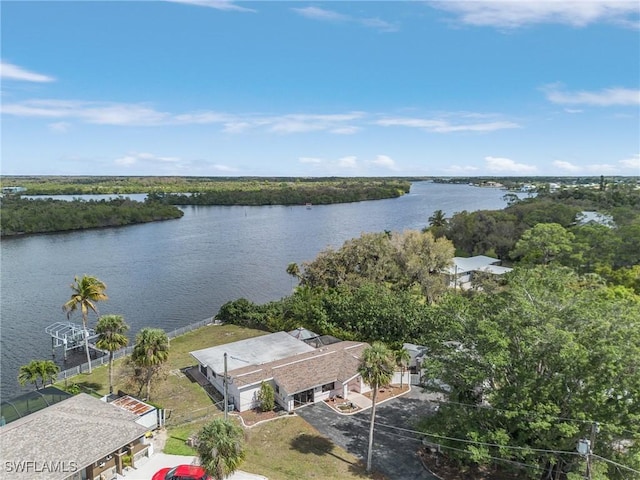 aerial view with a water view