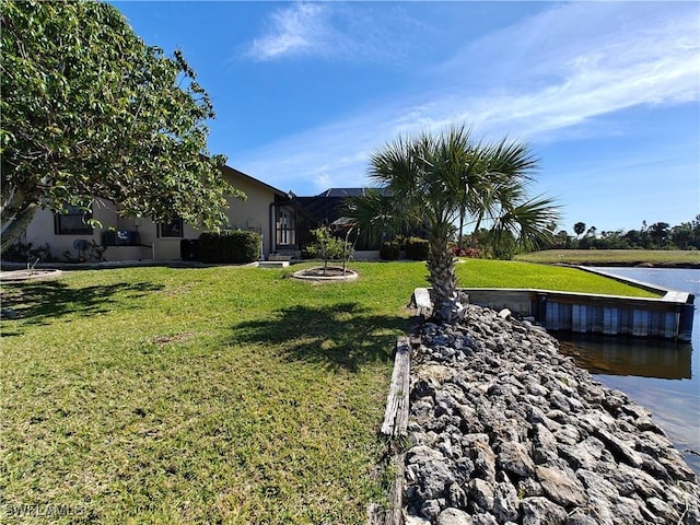 view of yard with a water view