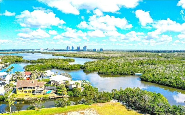 bird's eye view featuring a water view