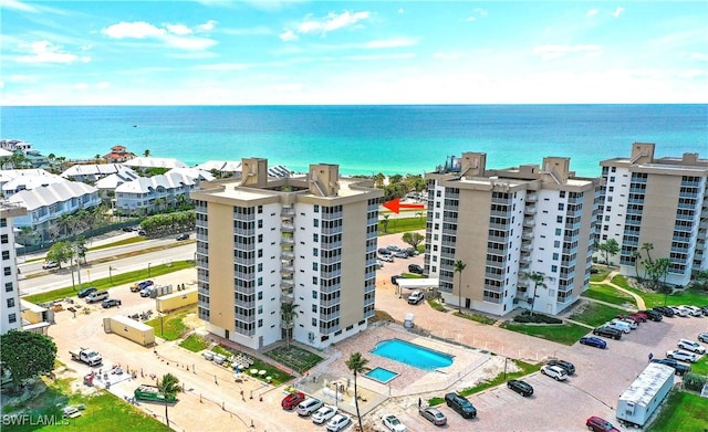 aerial view featuring a water view