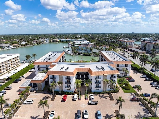 aerial view with a water view