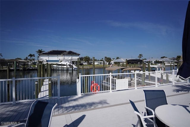 dock area with a water view