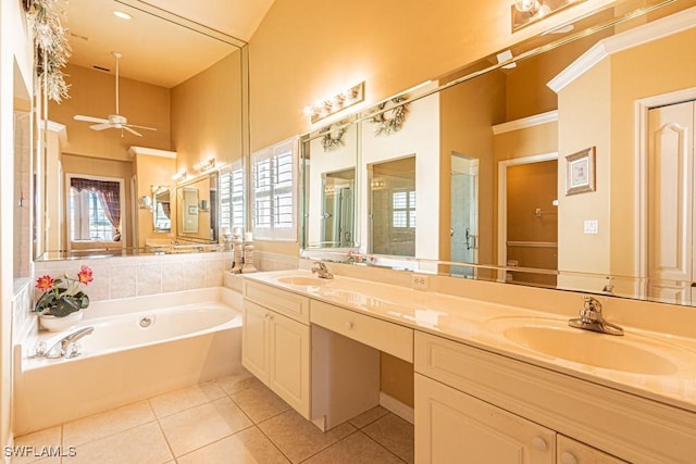 2109 Morning Sun Ln, Naples, FL 34119 - full bath featuring a bath, a sink, tile patterned flooring, and a ceiling fan