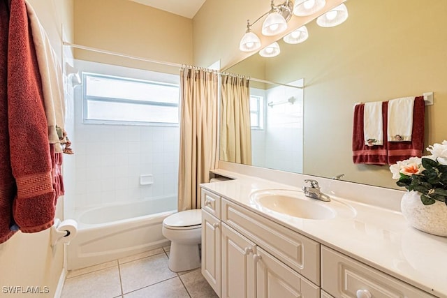 2109 Morning Sun Ln, Naples, FL 34119 - bathroom with tile patterned floors, toilet, vanity, and shower / bathtub combination with curtain