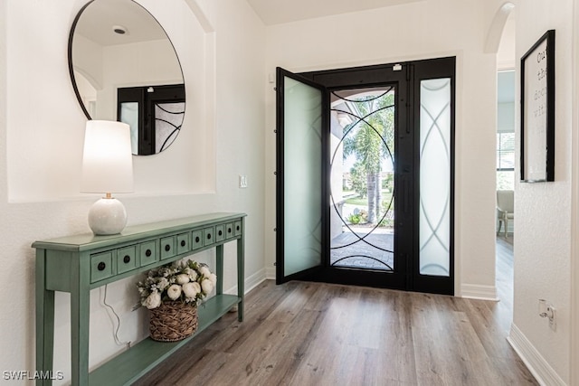 entrance foyer featuring baseboards and wood finished floors