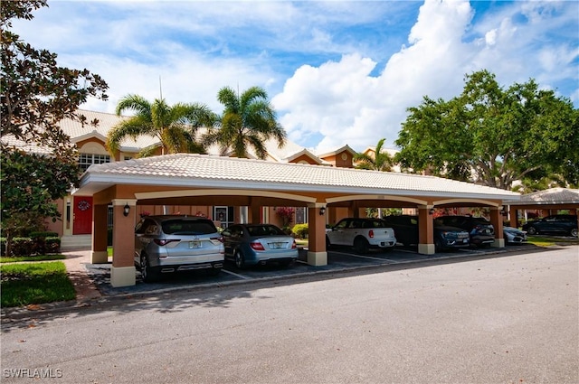 view of covered parking lot