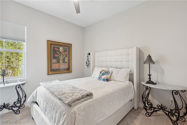 bedroom featuring carpet floors and a ceiling fan