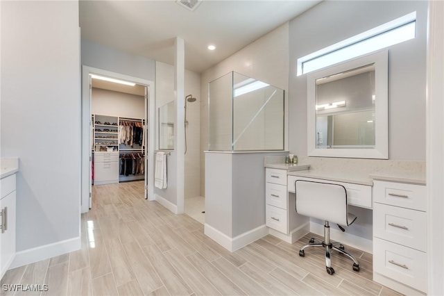 office with recessed lighting, visible vents, baseboards, and wood finish floors