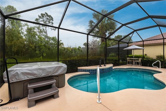12020 Bramble Cove Dr, Fort Myers, FL 33905 - outdoor pool with glass enclosure and a patio