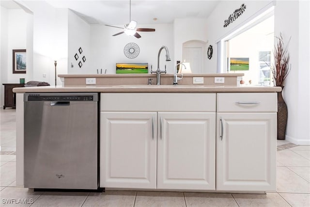 12020 Bramble Cove Dr, Fort Myers, FL 33905 - kitchen featuring white cabinets, a ceiling fan, a sink, and stainless steel dishwasher