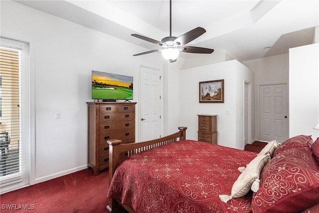 12020 Bramble Cove Dr, Fort Myers, FL 33905 - bedroom with multiple windows, dark colored carpet, baseboards, and a ceiling fan
