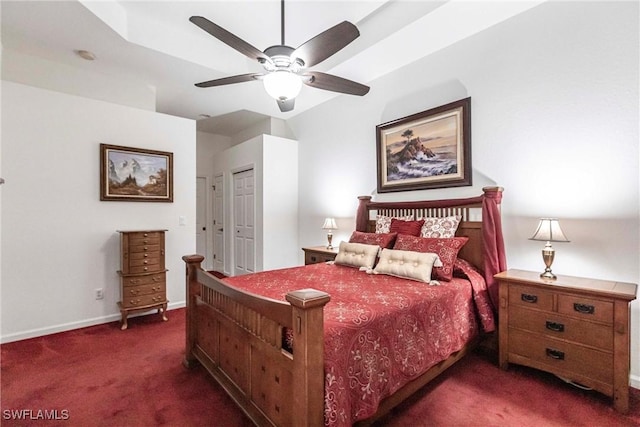 12020 Bramble Cove Dr, Fort Myers, FL 33905 - bedroom featuring baseboards, ceiling fan, a closet, and dark colored carpet