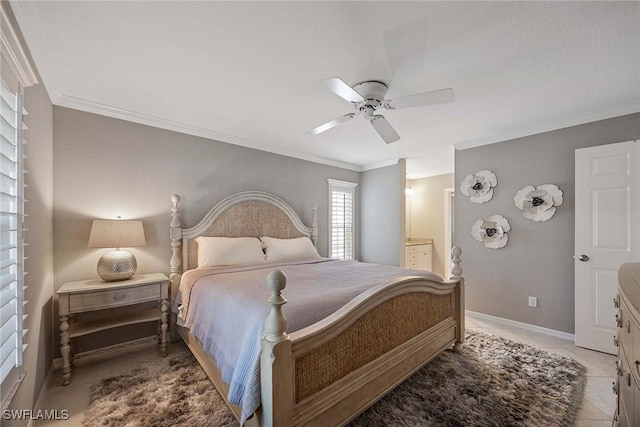 7070 Barrington Cir Unit 202, Naples, FL 34108 - bedroom featuring ornamental molding, baseboards, a ceiling fan, and connected bathroom