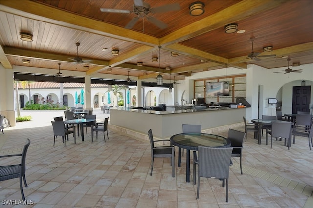 view of patio with ceiling fan and outdoor dining area