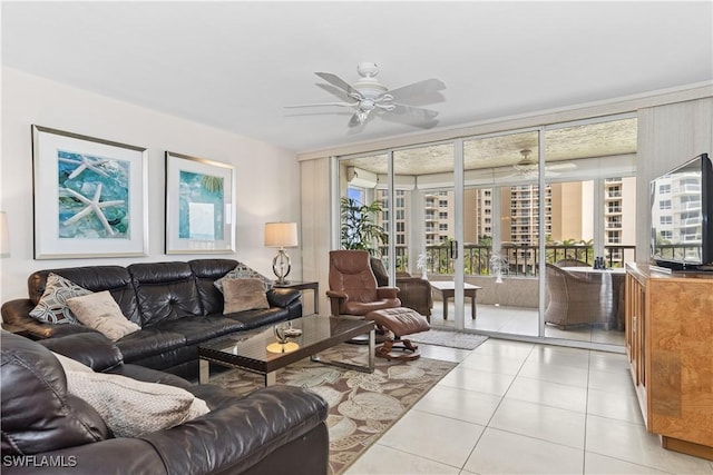 interior space with ceiling fan