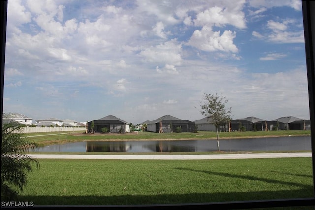 view of water feature with a residential view