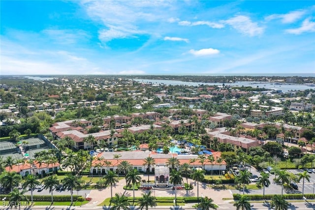 drone / aerial view featuring a water view