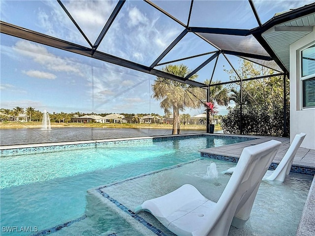 outdoor pool featuring a lanai