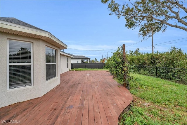 deck with a fenced backyard