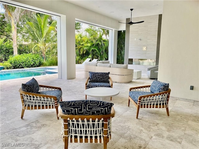 770 Port Side Dr, Naples, FL 34103 - view of patio / terrace featuring outdoor lounge area, ceiling fan, and a pool with connected hot tub