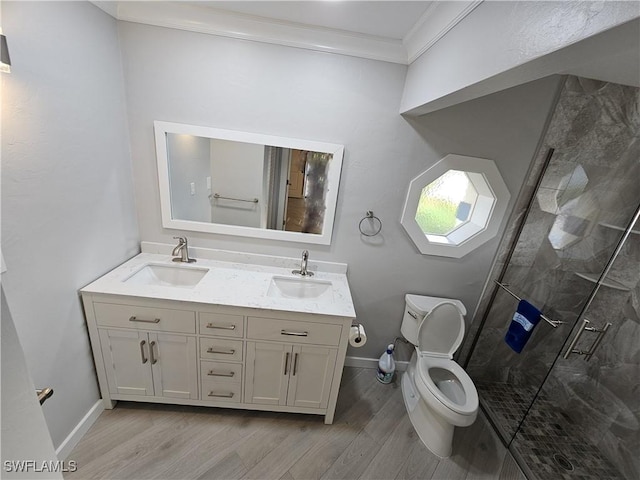 6048 Birnam Wood Ln, Fort Myers, FL 33908 - full bathroom with toilet, a shower stall, ornamental molding, and a sink