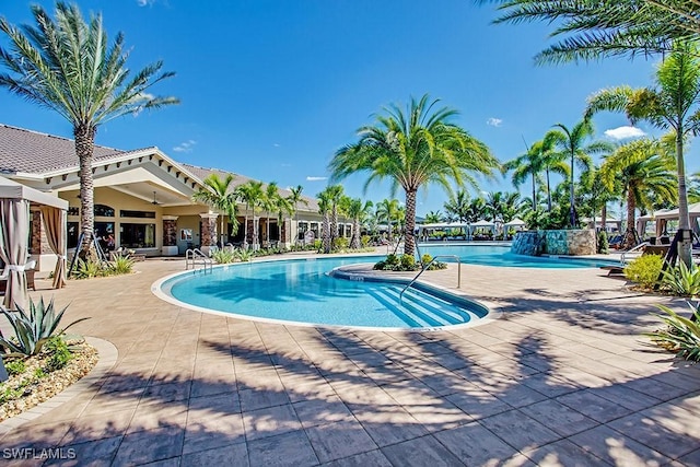 pool featuring a patio area