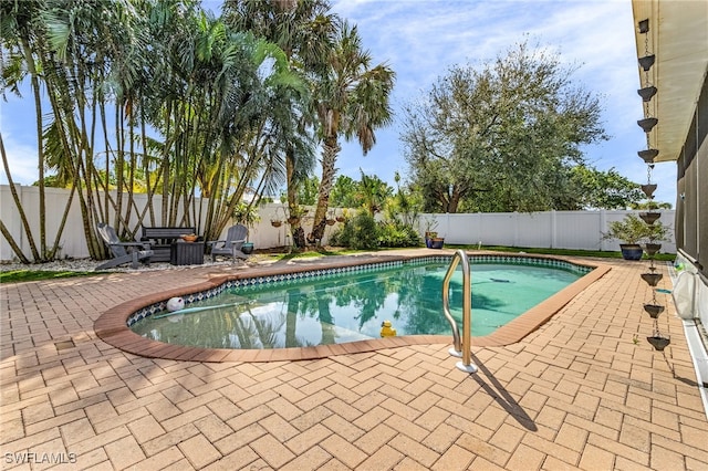 view of pool featuring a patio area, a fenced backyard, and a fenced in pool