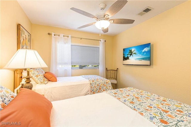 bedroom with visible vents and ceiling fan