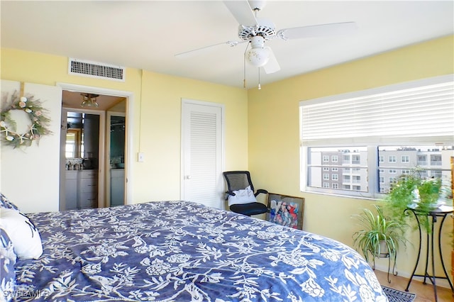 bedroom with visible vents and ceiling fan