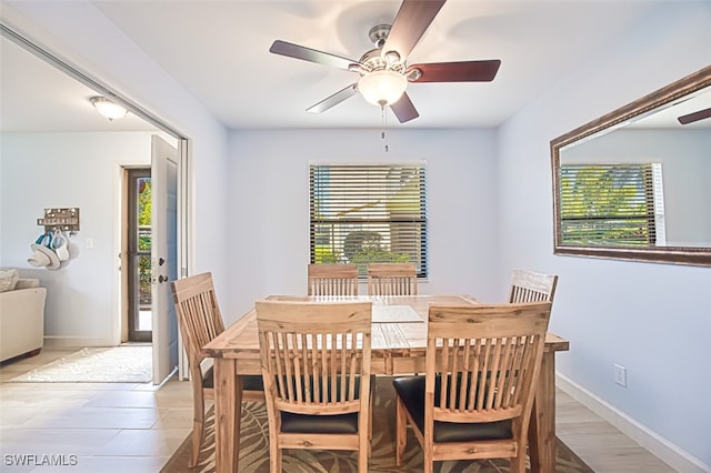 dining room featuring a healthy amount of sunlight and baseboards