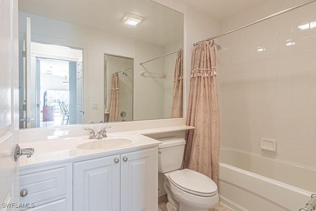 bathroom featuring vanity, toilet, and shower / tub combo