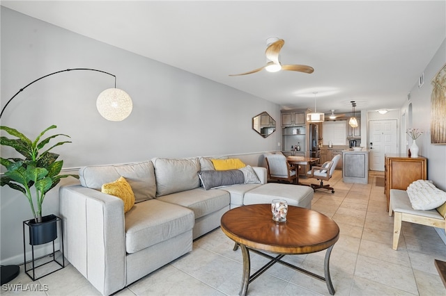 6891 Estero Blvd Unit 362, Fort Myers Beach, FL 33931 - living area featuring a ceiling fan and light tile patterned floors