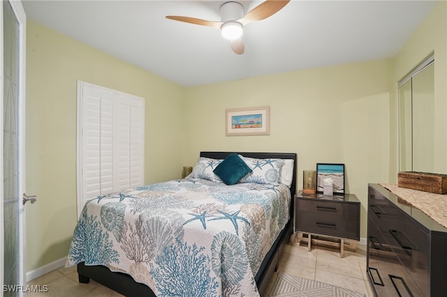 6891 Estero Blvd Unit 362, Fort Myers Beach, FL 33931 - bedroom featuring light tile patterned flooring, baseboards, and a ceiling fan