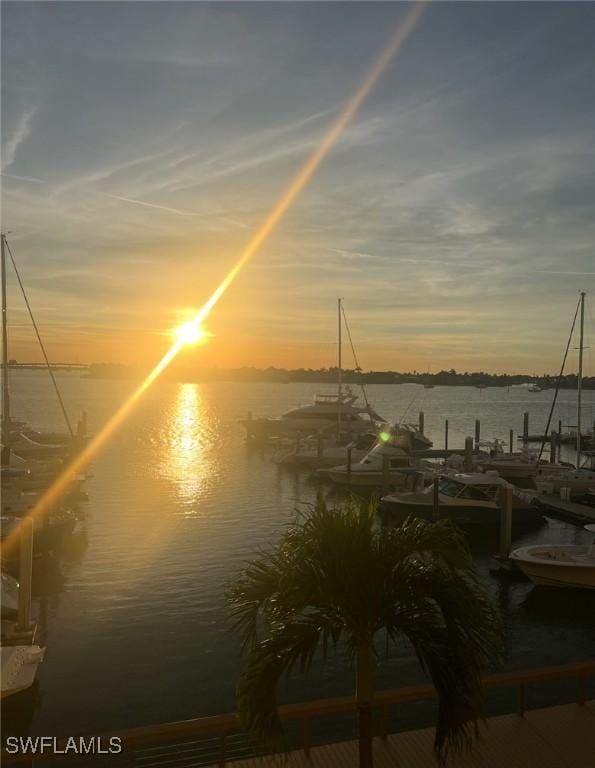 view of water feature with a boat dock