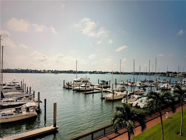 view of dock with a water view