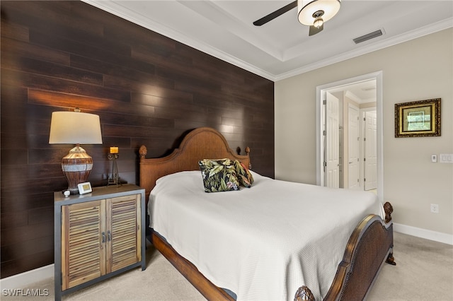 12108 Sussex St, Fort Myers, FL 33913 - carpeted bedroom featuring baseboards, visible vents, ceiling fan, and crown molding