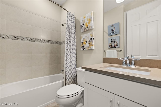 12108 Sussex St, Fort Myers, FL 33913 - full bathroom with toilet, vanity, and shower / bath combo with shower curtain