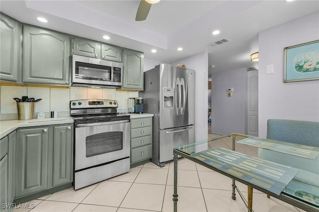 kitchen with light countertops, recessed lighting, visible vents, and stainless steel appliances