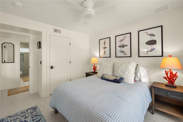 bedroom with visible vents and a ceiling fan