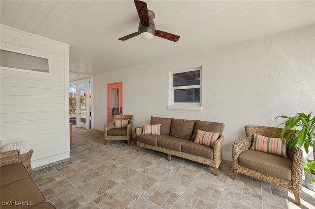 view of patio / terrace featuring an outdoor hangout area and a ceiling fan