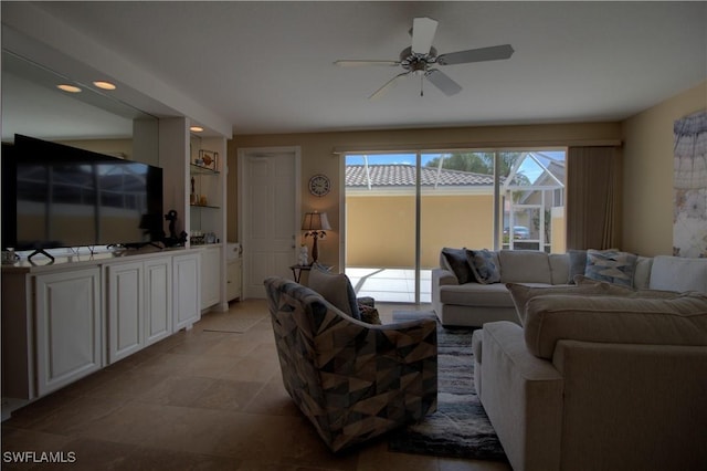 living room with ceiling fan