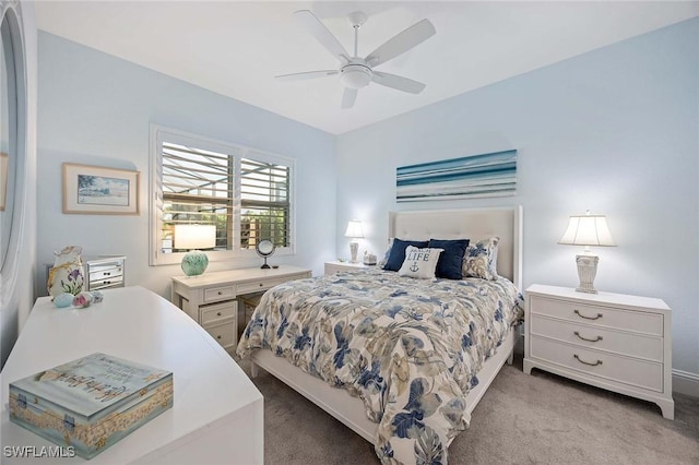 bedroom featuring a ceiling fan and carpet floors