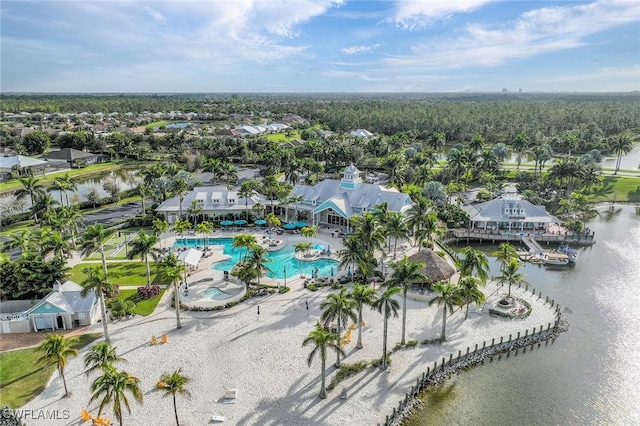 aerial view featuring a water view