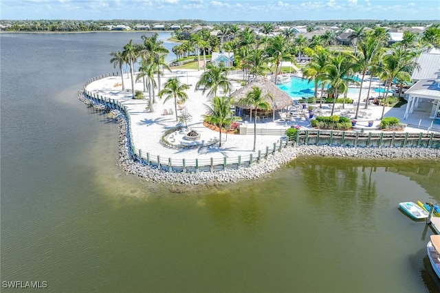 bird's eye view featuring a water view