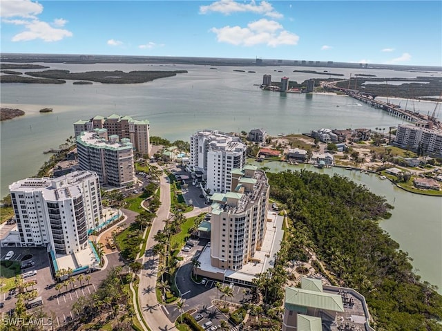 aerial view with a view of city and a water view