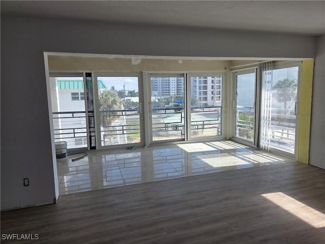 spare room featuring plenty of natural light and wood finished floors