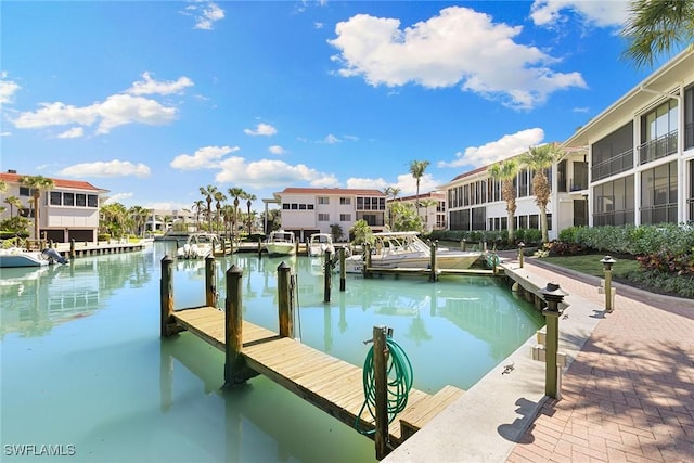 view of dock with a water view